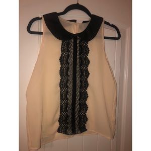 Sleeveless Cream top with Black lace business top